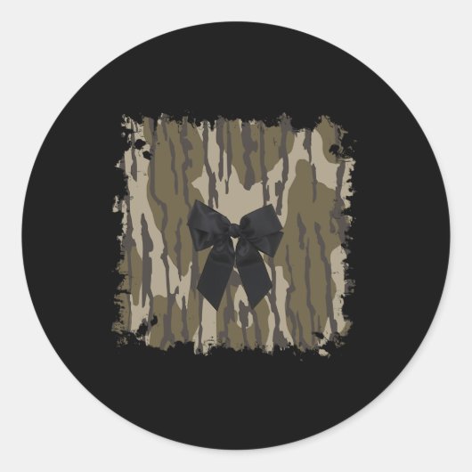 Jachtmeisje Camo Black Bow Ribbon Ronde Sticker (Voorkant)
