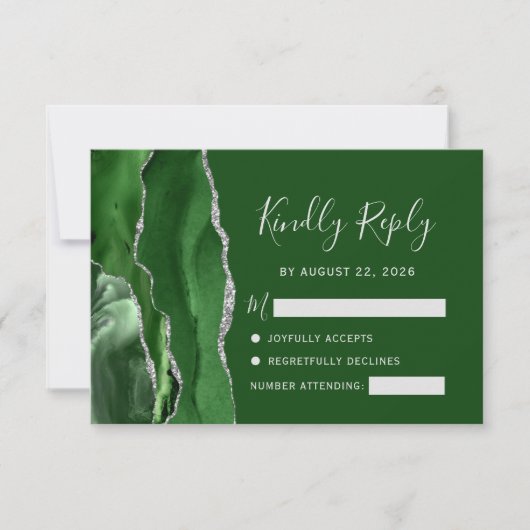Jachtopaal Groen Zilveren Bruiloft RSVP Kaartje (Voorkant)