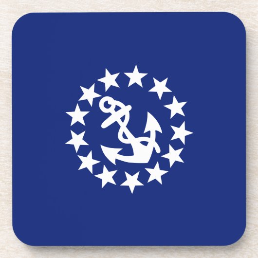Jachtvlag Anker Sterren Symbool op Blauw Bier Onderzetter (Voorkant)