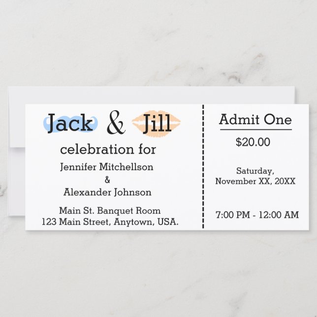 Jack and Jill Mustache & Lipstick Shower Ticket (Voorkant)