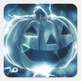 Jack-o-lantaarn in de regen vierkante sticker