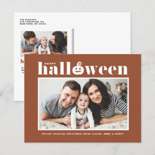 Jack-o'-lantaarn Terracotta Foto Happy Halloween Feestdagenkaart