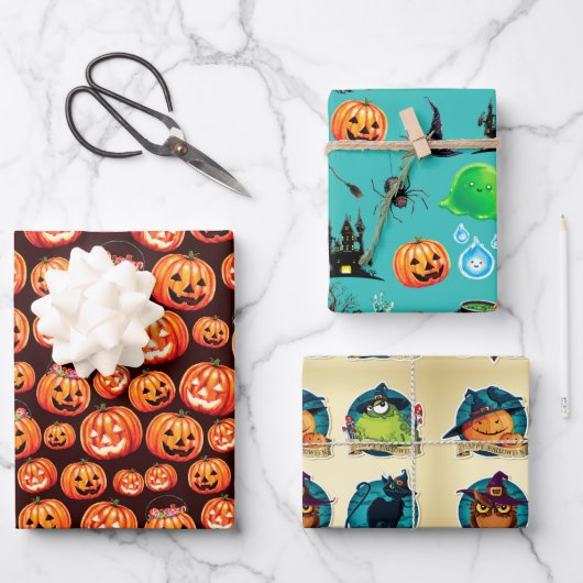 Jack O Lantaarn Wrapping Paper Flat Sheet Set 3 (Voorkant)