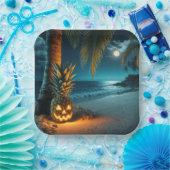 Jack-o-lantern ananas op een strand papieren bordje (Feest)