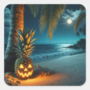 Jack-o-lantern ananas op een strand vierkante sticker