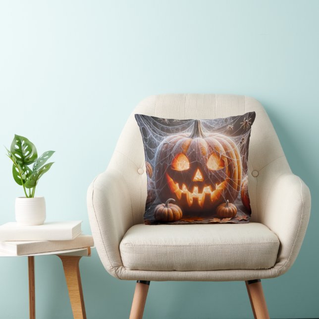Jack-o-lantern bedekt met spinnenwebben kussen (Stoel)