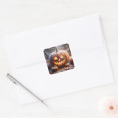 Jack-o-lantern bedekt met spinnenwebben vierkante sticker (Envelop)