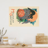 Jack O' Lantern Black Cat Bat Full Moon Poster (Keuken)