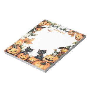 Jack o Lantern, Black Cats en Scarecrow Halloween Notitieblok