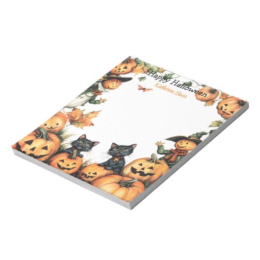 Jack o Lantern, Black Cats en Scarecrow Halloween Notitieblok (Gedraaid)