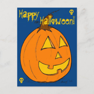 Jack o' Lantern Blue "Happy Halloween" Briefkaart