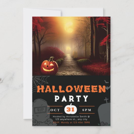 Jack-O' Lantern Bos Path Shadow Zwart Halloween Kaart (Voorkant)