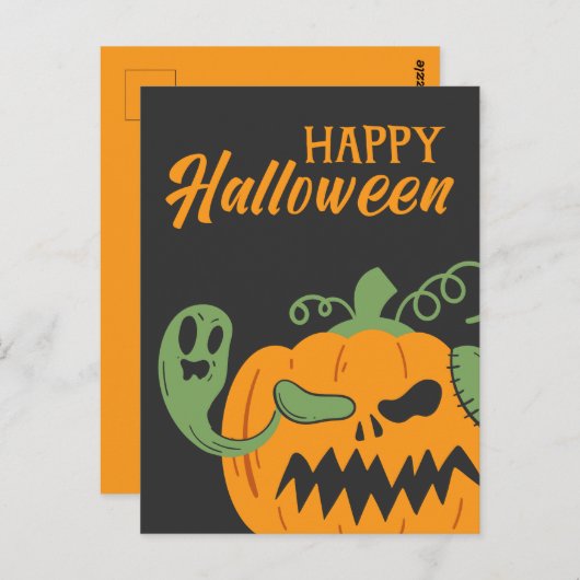 Jack-o'-Lantern & Botten Spooky Halloween Briefkaart (Voorkant / Achterkant)