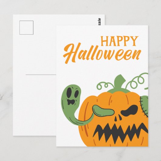 Jack-o'-Lantern & Botten Spooky Halloween Briefkaart (Voorkant / Achterkant)