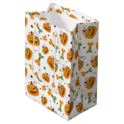 Jack-o-Lantern & Botten Spooky Halloween Medium Cadeauzakje (Voorkant Gekanteld)