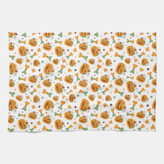 Jack-o-Lantern & Botten Spooky Halloween Theedoek (Horizontaal)