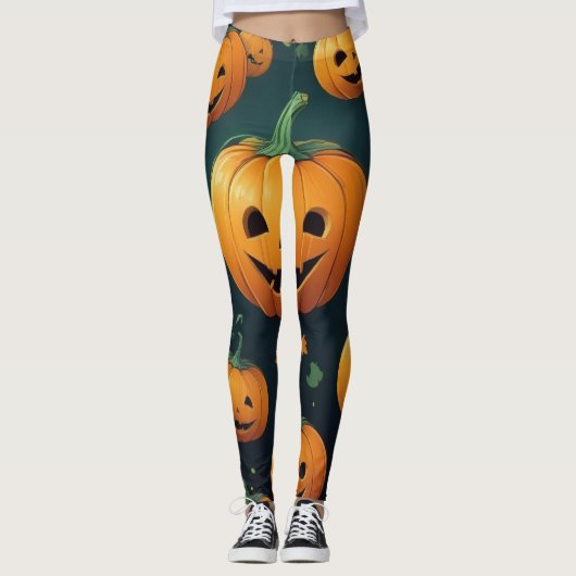 Jack-O-Lantern Delight - Pompoen Patroon Leggings (Voorkant)