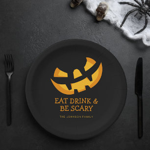 Jack-O-Lantern Eet, Drink en Wees eng Papieren Bordje