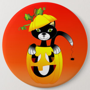 Jack O Lantern en Black Cat Ronde Button 6,0 Cm