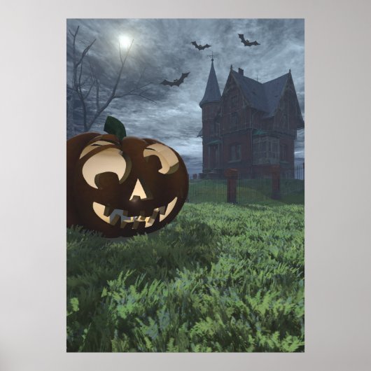 Jack-O-Lantern en Haunted House Halloween Poster (Voorkant)