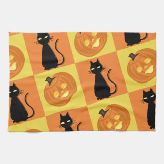 Jack-o'-lantern en kat keukenhanddoek. theedoek