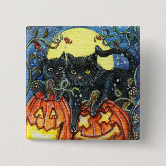 Jack-O'-Lantern en zwarte katten Vierkante Button 5,1 Cm