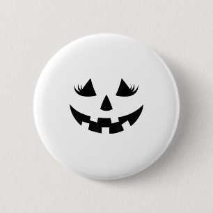 Jack O Lantern Gezicht Pompoen Wimpers Halloween W Ronde Button 5,7 Cm