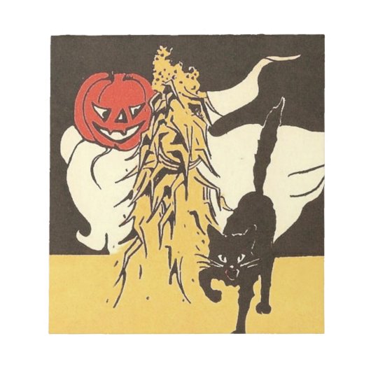 Jack O' Lantern Ghost Black Cat Cornstalk Notitieblok (Voorkant)