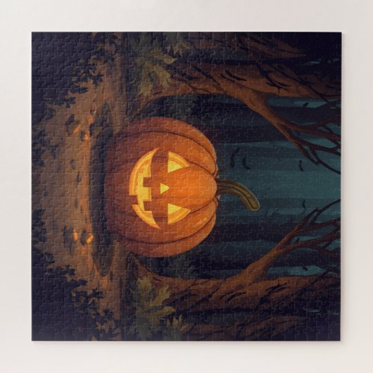 Jack O' Lantern gloeit in het bos Legpuzzel (Horizontaal)