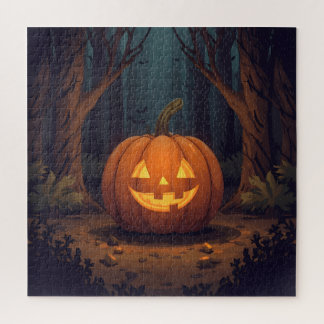 Jack O' Lantern gloeit in het bos Legpuzzel
