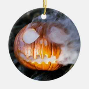 Jack-o-Lantern Halloween Pumpkin Head on Fire Keramisch Ornament