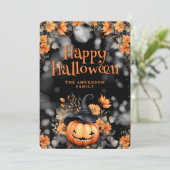 Jack O’Lantern Hat Floral Photo Halloween Card Feestdagenkaart (Staand voorkant)