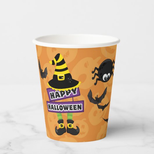 Jack o' Lantern Heksenbord Halloween Papieren Bekers (Voorkant)