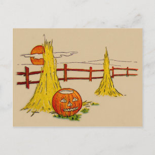 Jack O' Lantern Hoopstapel Volle Maan Wolken Briefkaart