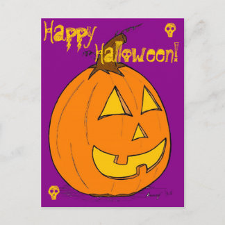 Jack o' Lantern Paars "Happy Halloween" Briefkaart