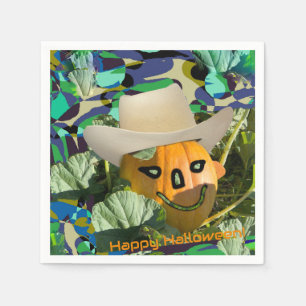 Jack-o-lantern pompoen cowboy hoed Halloween gezic Servet