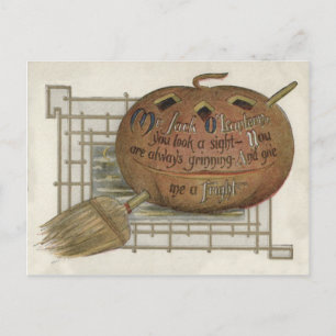Jack O' Lantern Pompoen Heks bezem Briefkaart