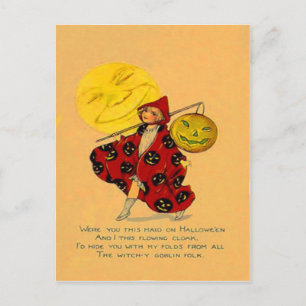 Jack O Lantern Pompoen Man In De Maan Meisje Briefkaart