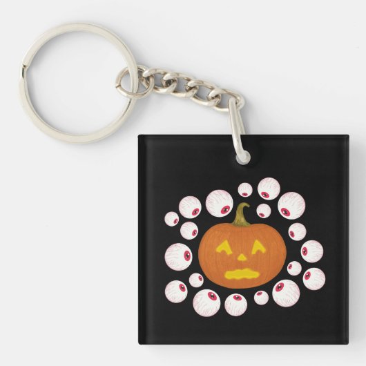 Jack-o-Lantern Pumpkin en oogbollen in het donker Sleutelhanger (Voorkant)
