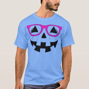 Jack O Lantern Pumpkin Face Pink Glasses Lashes Ha T-shirt