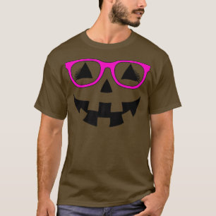 Jack O Lantern Pumpkin Face Pink Glasses Lashes Ha T-shirt