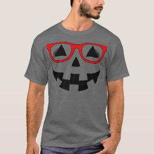 Jack O Lantern Pumpkin Face Red Glasses Lashes Hal T-shirt