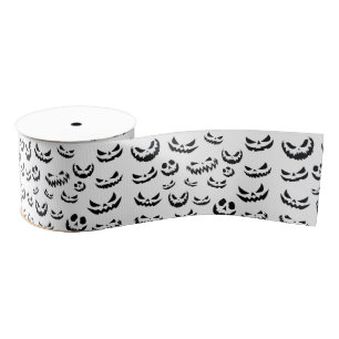 Jack O Lantern Pumpkin Face Zwart en Wit Grosgrain Lint