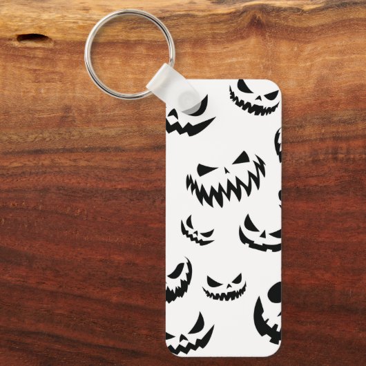 Jack O Lantern Pumpkin Face Zwart en Wit Sleutelhanger (Voorkant)