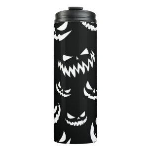 Jack O Lantern Pumpkin Face Zwart en Wit Thermosbeker