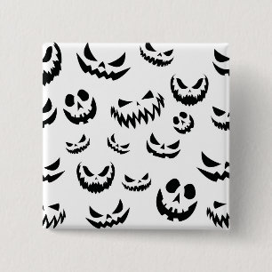 Jack O Lantern Pumpkin Face Zwart en Wit Vierkante Button 5,1 Cm