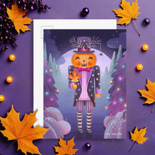 Jack-o'-lantern Pumpkin Notenkraker Paarse Briefkaart