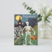 Jack O' Lantern Pumpkin Skeleton begraafplaats Briefkaart (Staand voorkant)