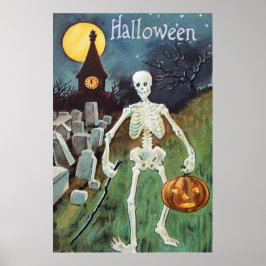 Jack O' Lantern Pumpkin Skeleton begraafplaats Poster