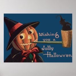 Jack O' Lantern Pumpkin Witch Pipe Poster
